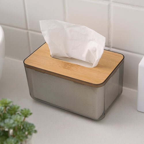 Clear Nordic Tissue Box With Bamboo Lid