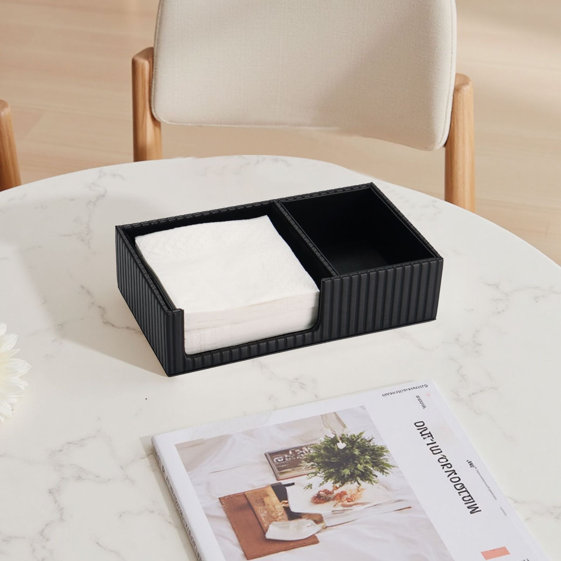 Leather Tissue Holder With Cutlery Storage