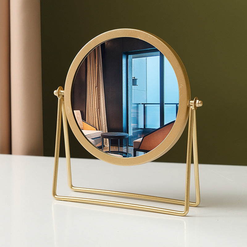 Iron metal frame student mirror bedroom portable desktop makeup mirror small round mirror