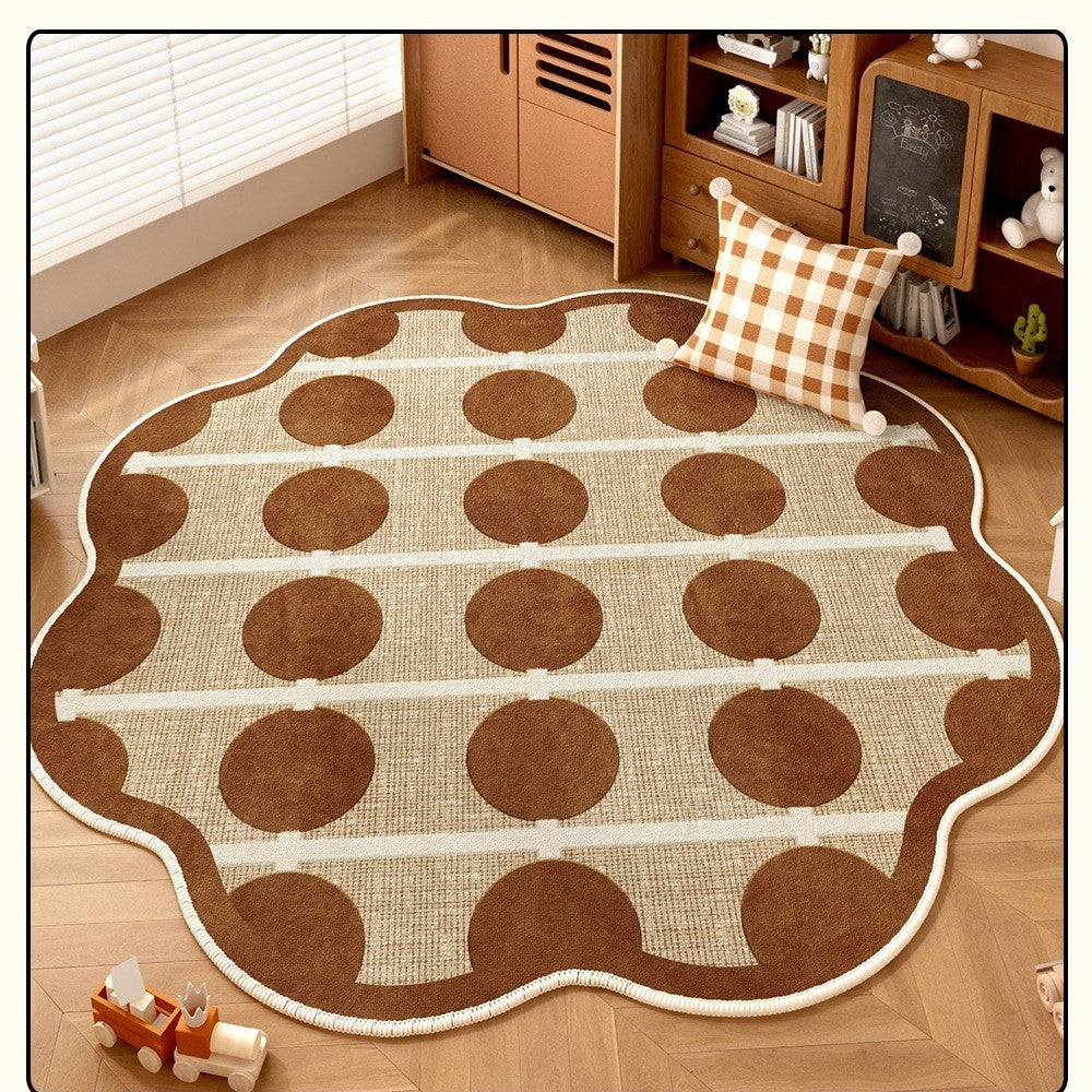 Maillard brown polka dot bedroom/study no-wash sofa mat, 100cm in diameter
