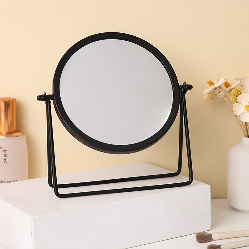 Iron metal frame student mirror bedroom portable desktop makeup mirror small round mirror