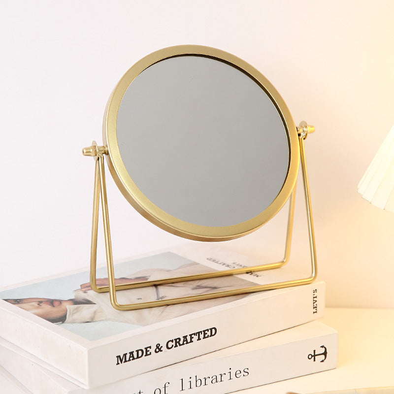 Iron metal frame student mirror bedroom portable desktop makeup mirror small round mirror