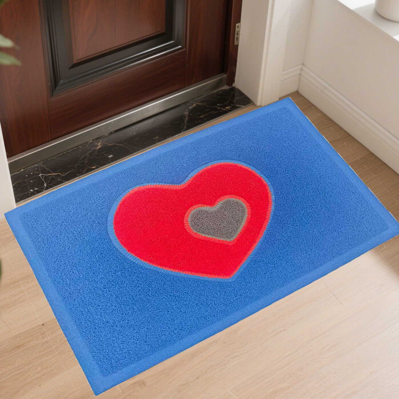 PVC patchwork absorbent and non-slip heart-shaped floor mat, 58 x 38 cm