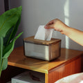 Clear Nordic Tissue Box With Bamboo Lid