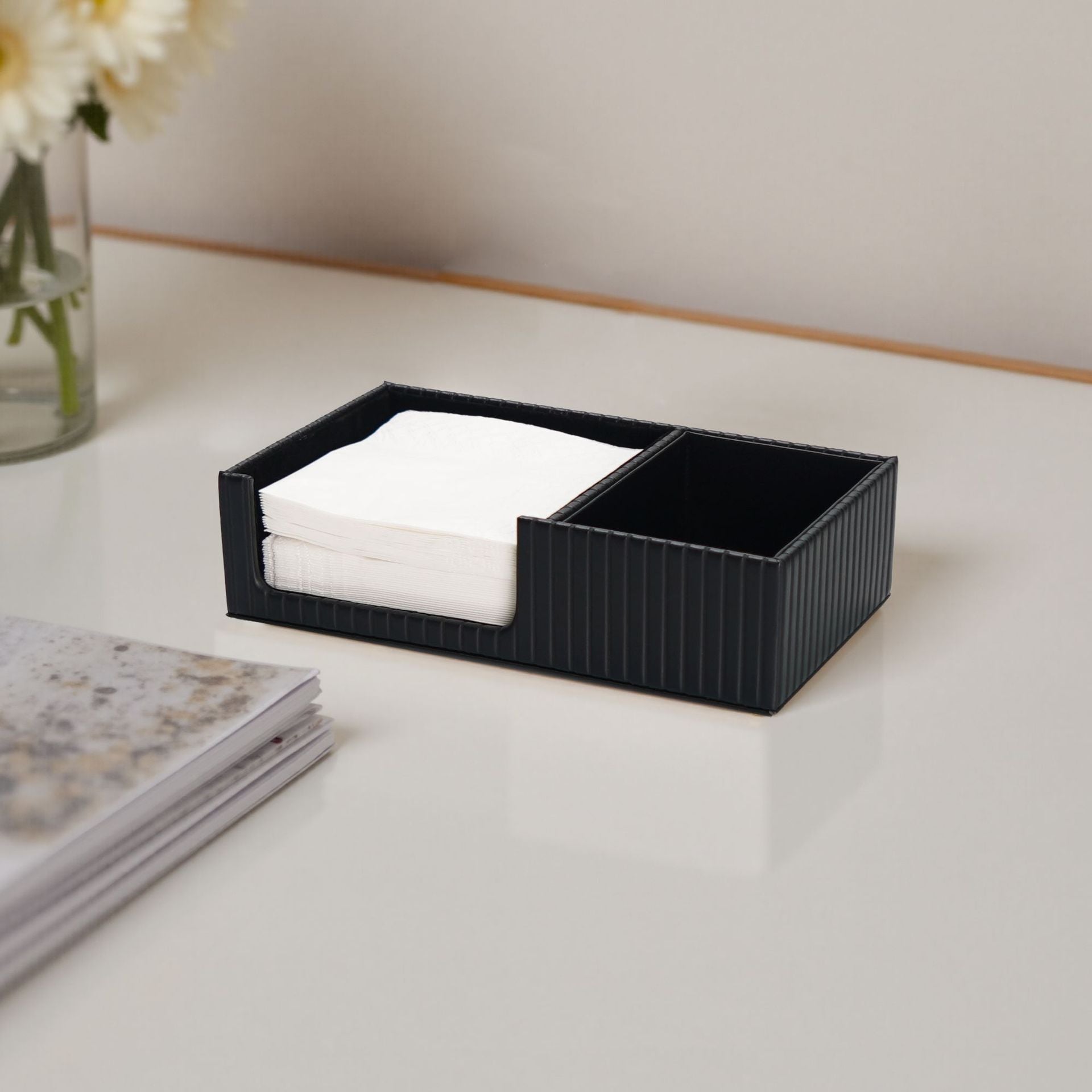 Leather Tissue Holder With Cutlery Storage